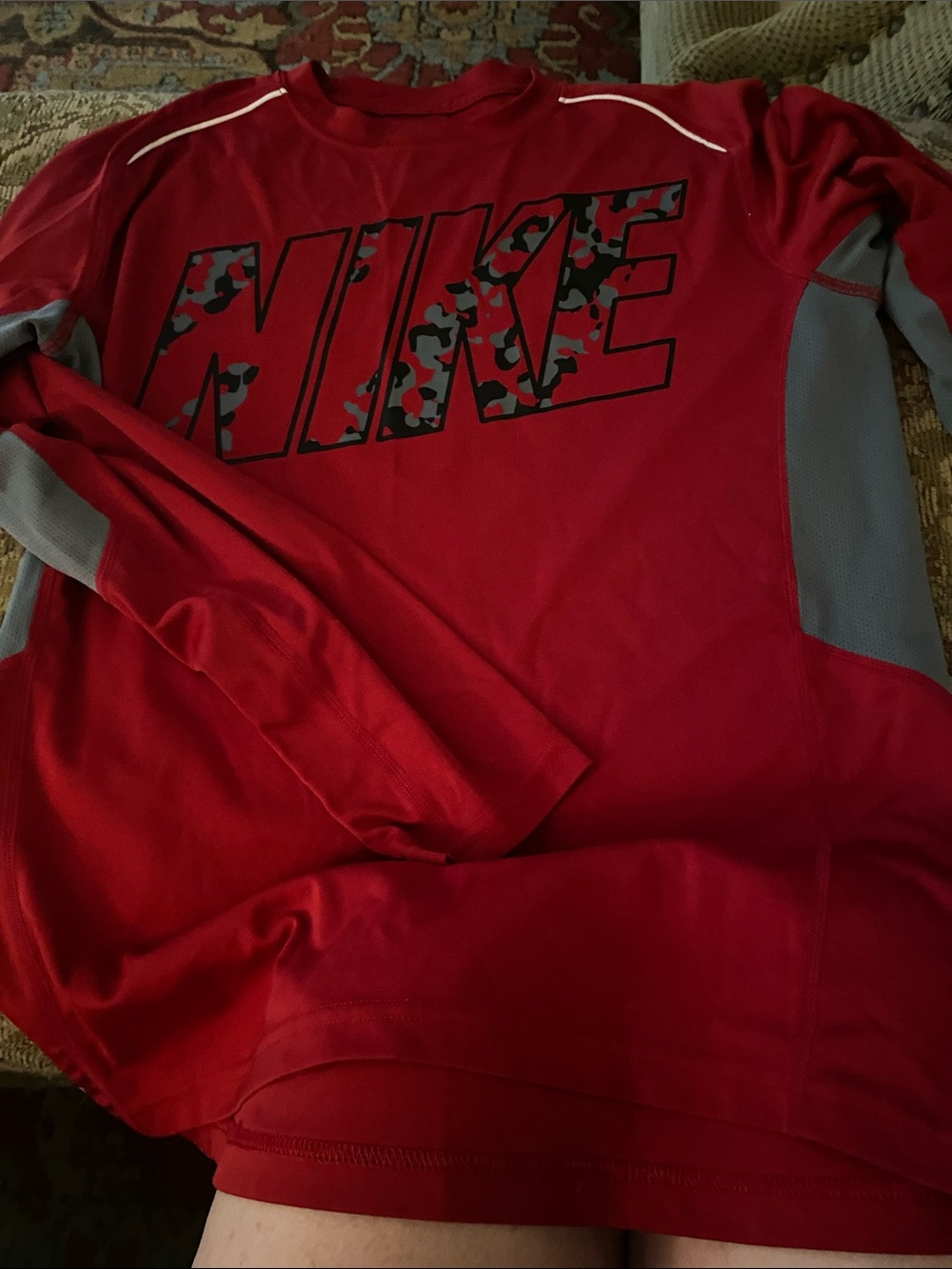 Nike Red Long Sleeve Athletic Top with Gray Accents